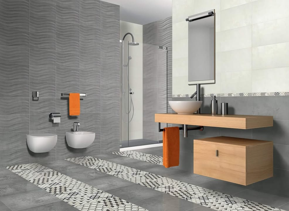 Pavimento effetto cemento e rivestimento 3D: idee di design in gres porcellanato